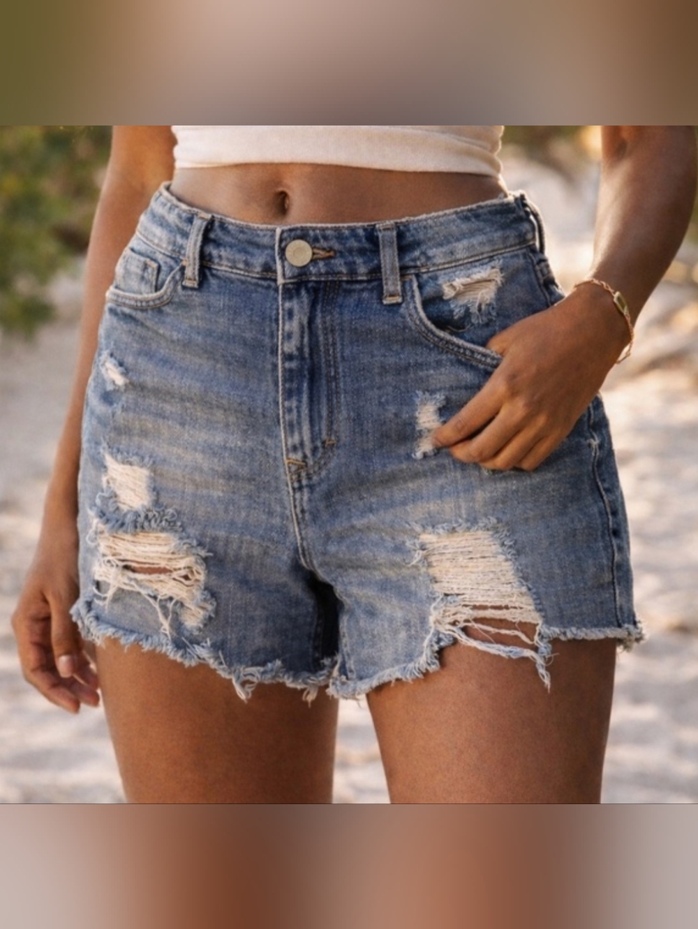 Almost Famous Distressed Denim Jean Shorts - Blue